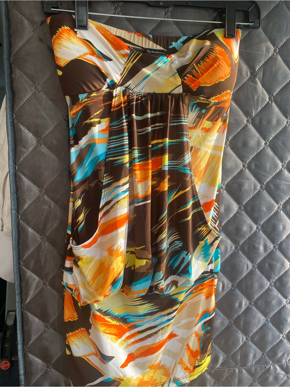 VTG Y2K Seductions Abstract Graphic Strapless Mini Dress Made in USA xs